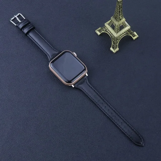 Slim Leather Strap For Apple Watch Band Series 7 6 5 4 Premium Leather Correa Bracelet iWatch 38/40/41mm 42/44/45mm Wristband |Watchbands|