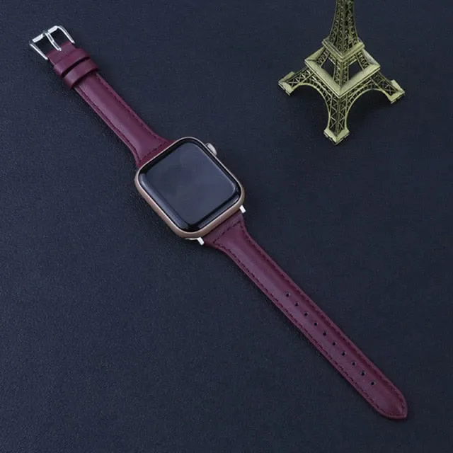 Slim Leather Strap For Apple Watch Band Series 7 6 5 4 Premium Leather Correa Bracelet iWatch 38/40/41mm 42/44/45mm Wristband |Watchbands|