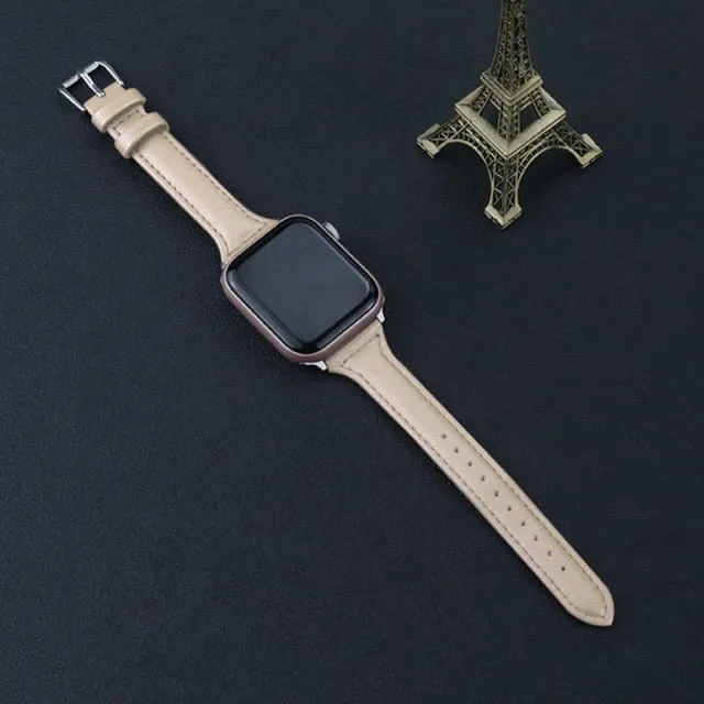 Slim Leather Strap For Apple Watch Band Series 7 6 5 4 Premium Leather Correa Bracelet iWatch 38/40/41mm 42/44/45mm Wristband |Watchbands|