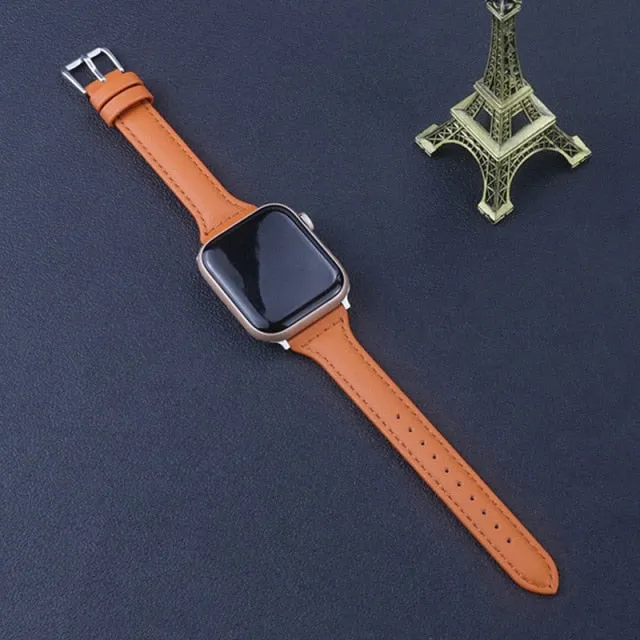 Slim Leather Strap For Apple Watch Band Series 7 6 5 4 Premium Leather Correa Bracelet iWatch 38/40/41mm 42/44/45mm Wristband |Watchbands|