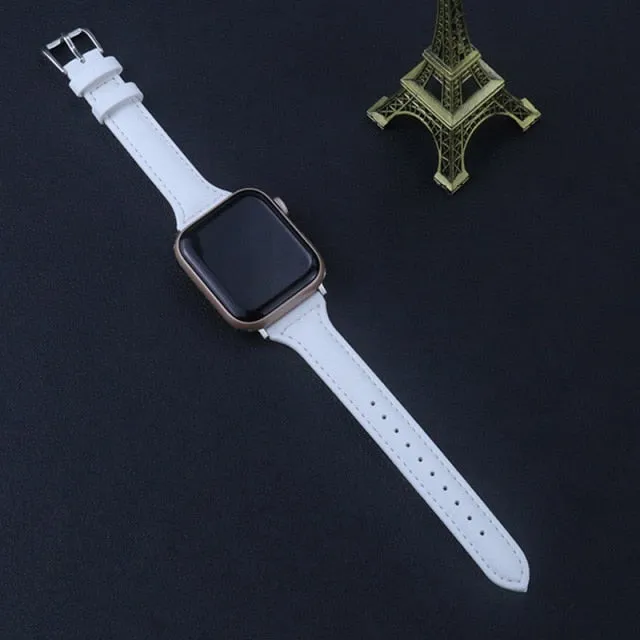 Slim Leather Strap For Apple Watch Band Series 7 6 5 4 Premium Leather Correa Bracelet iWatch 38/40/41mm 42/44/45mm Wristband |Watchbands|