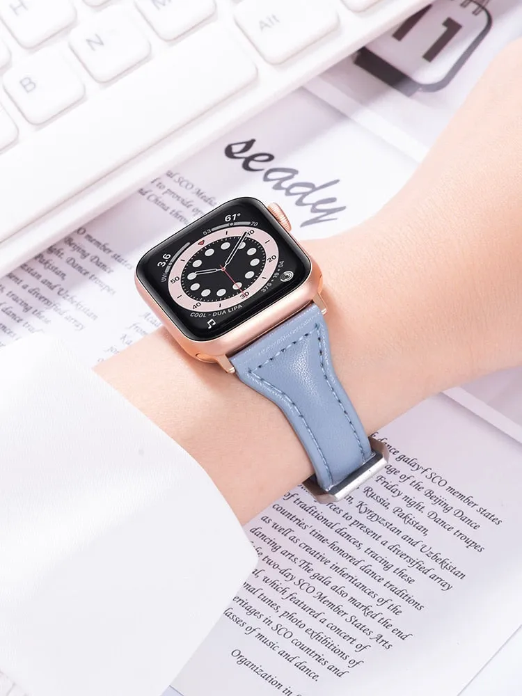 Slim Leather Strap For Apple Watch Band Series 7 6 5 4 Premium Leather Correa Bracelet iWatch 38/40/41mm 42/44/45mm Wristband |Watchbands|