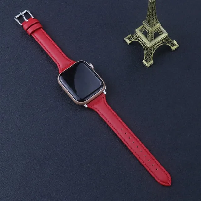 Slim Leather Strap For Apple Watch Band Series 7 6 5 4 Premium Leather Correa Bracelet iWatch 38/40/41mm 42/44/45mm Wristband |Watchbands|