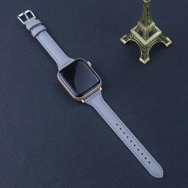 Slim Leather Strap For Apple Watch Band Series 7 6 5 4 Premium Leather Correa Bracelet iWatch 38/40/41mm 42/44/45mm Wristband |Watchbands|