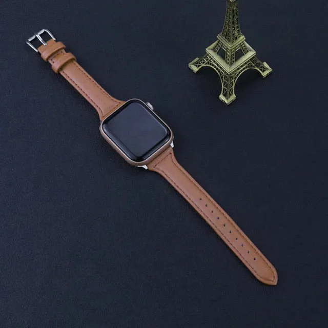 Slim Leather Strap For Apple Watch Band Series 7 6 5 4 Premium Leather Correa Bracelet iWatch 38/40/41mm 42/44/45mm Wristband |Watchbands|