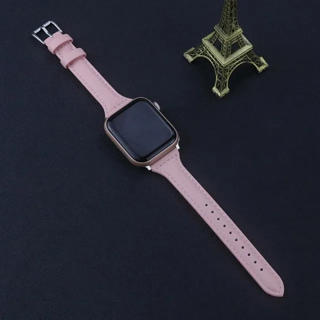 Slim Leather Strap For Apple Watch Band Series 7 6 5 4 Premium Leather Correa Bracelet iWatch 38/40/41mm 42/44/45mm Wristband |Watchbands|