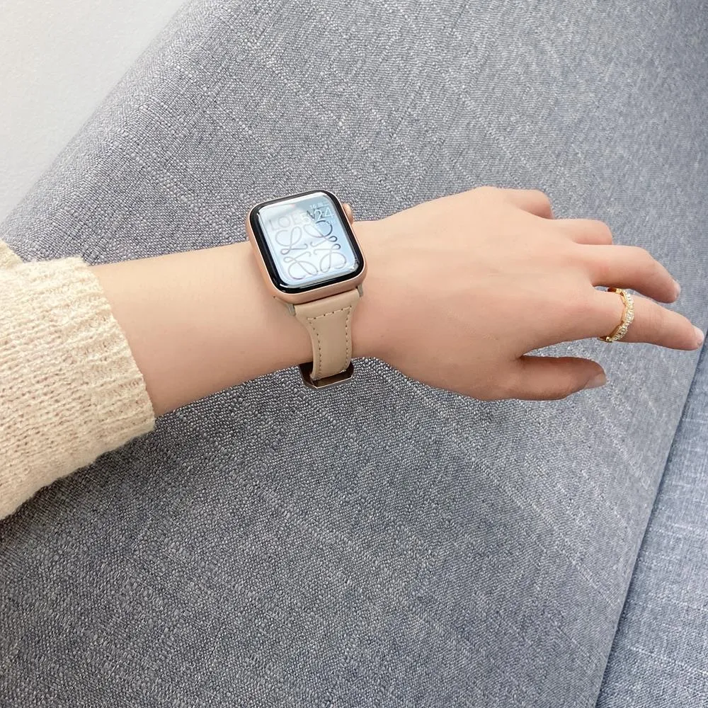 Slim Leather Strap For Apple Watch Band Series 7 6 5 4 Premium Leather Correa Bracelet iWatch 38/40/41mm 42/44/45mm Wristband |Watchbands|