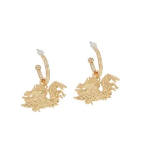 SOUTH CAROLINA GAMECOCKS GOLD TONE HOOP DANGLE EARRINGS