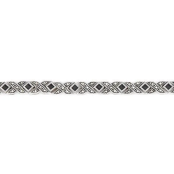 Sterling silver Art Deco Bracelet with Black Onyx Diamonds