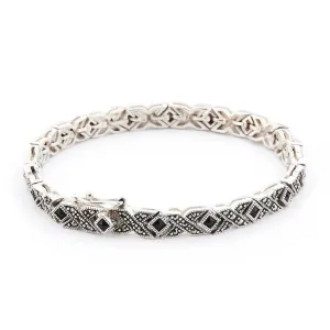 Sterling silver Art Deco Bracelet with Black Onyx Diamonds