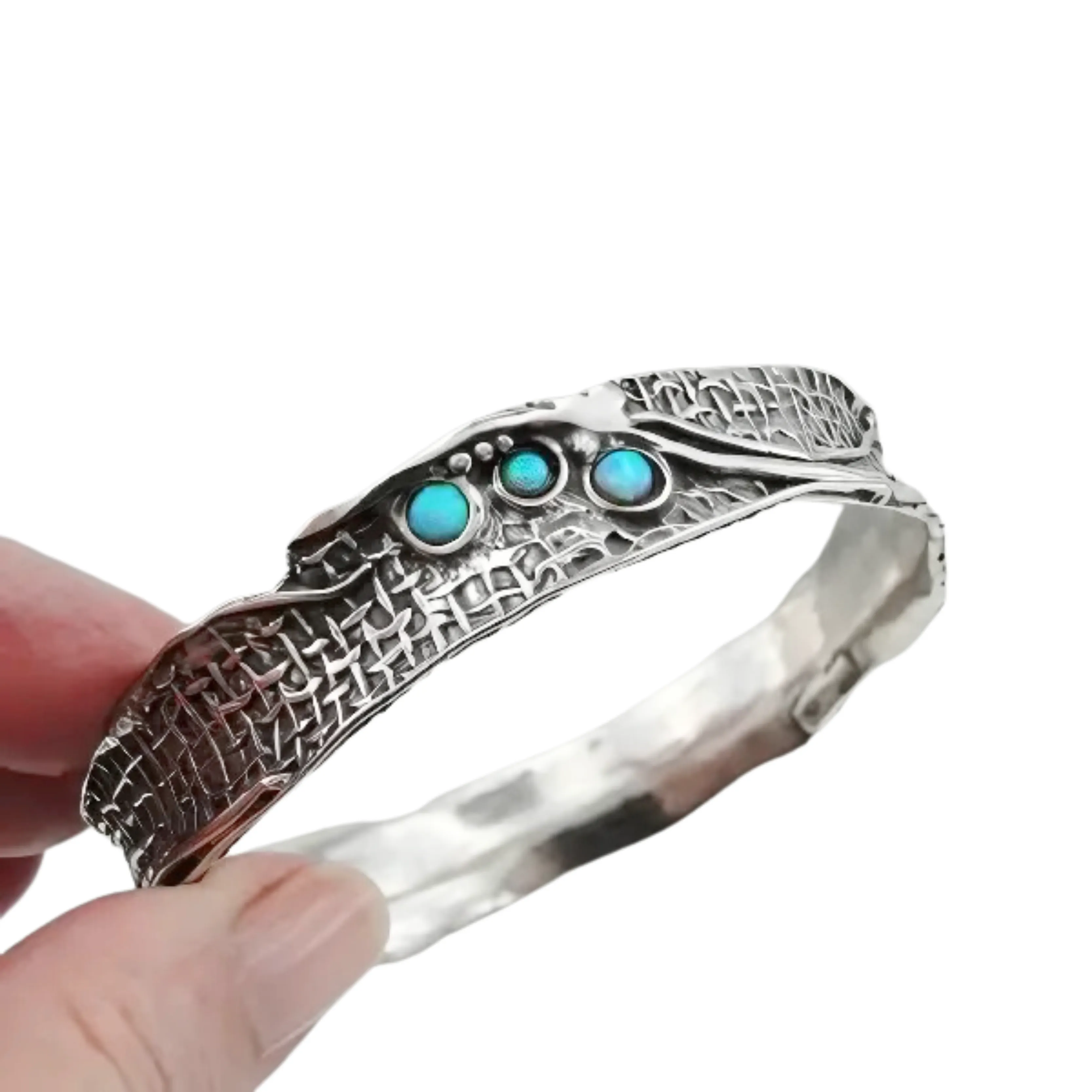 Sterling Silver Bracelet with Natural Turquoise – "Nets" Collection