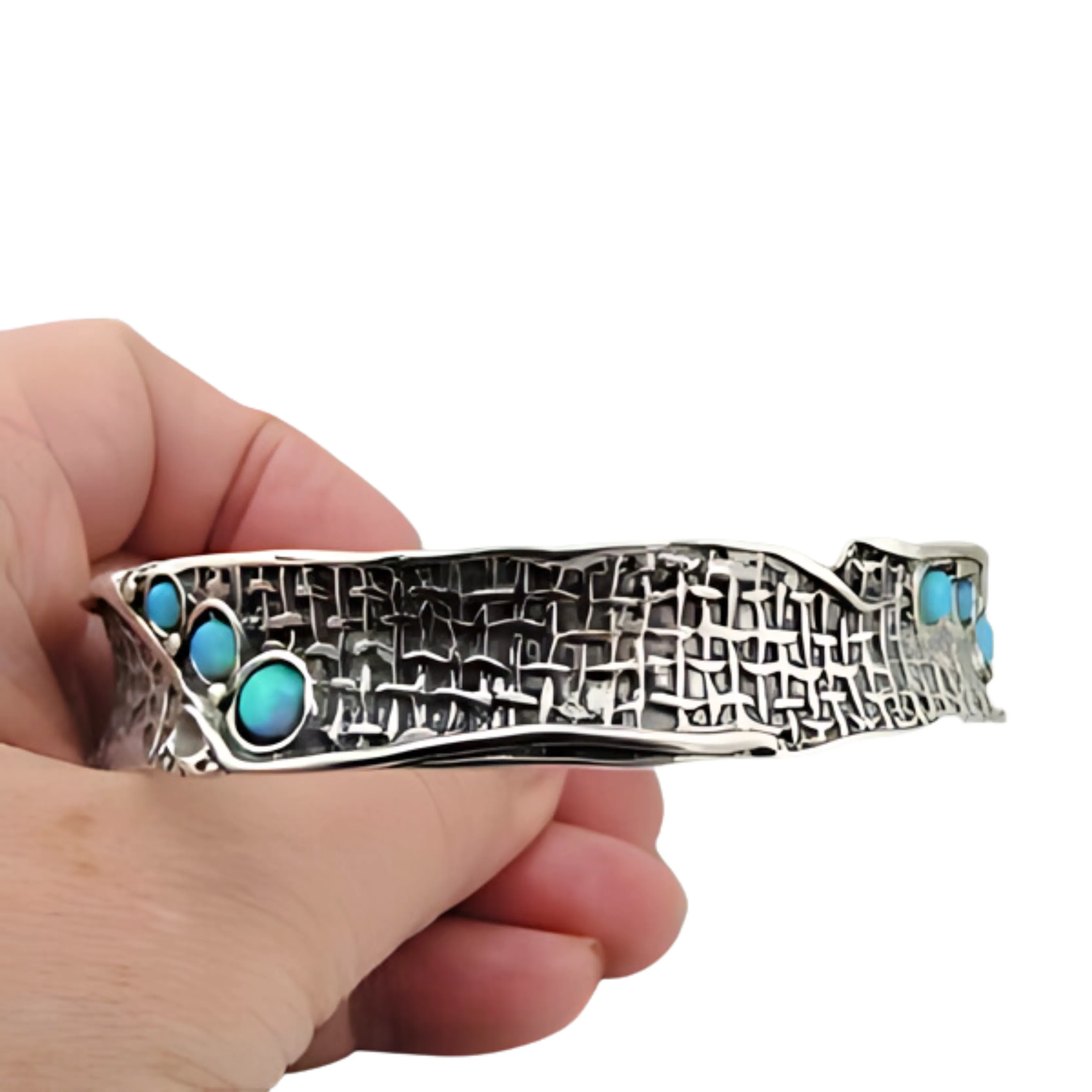 Sterling Silver Bracelet with Natural Turquoise – "Nets" Collection