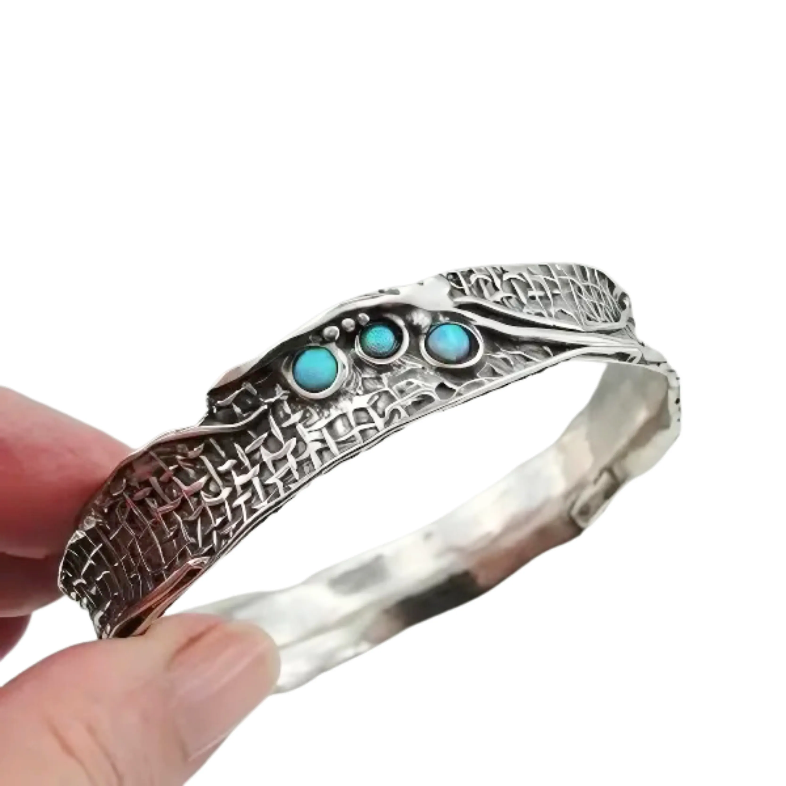Sterling Silver Bracelet with Natural Turquoise – "Nets" Collection