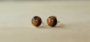 TigerEye Bezel Gemstones Medium Size (Niobium or Titanium Stud Earrings)