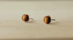Tiger's Eye Bezel Gemstones, Large (Niobium or Titanium Post Earrings)