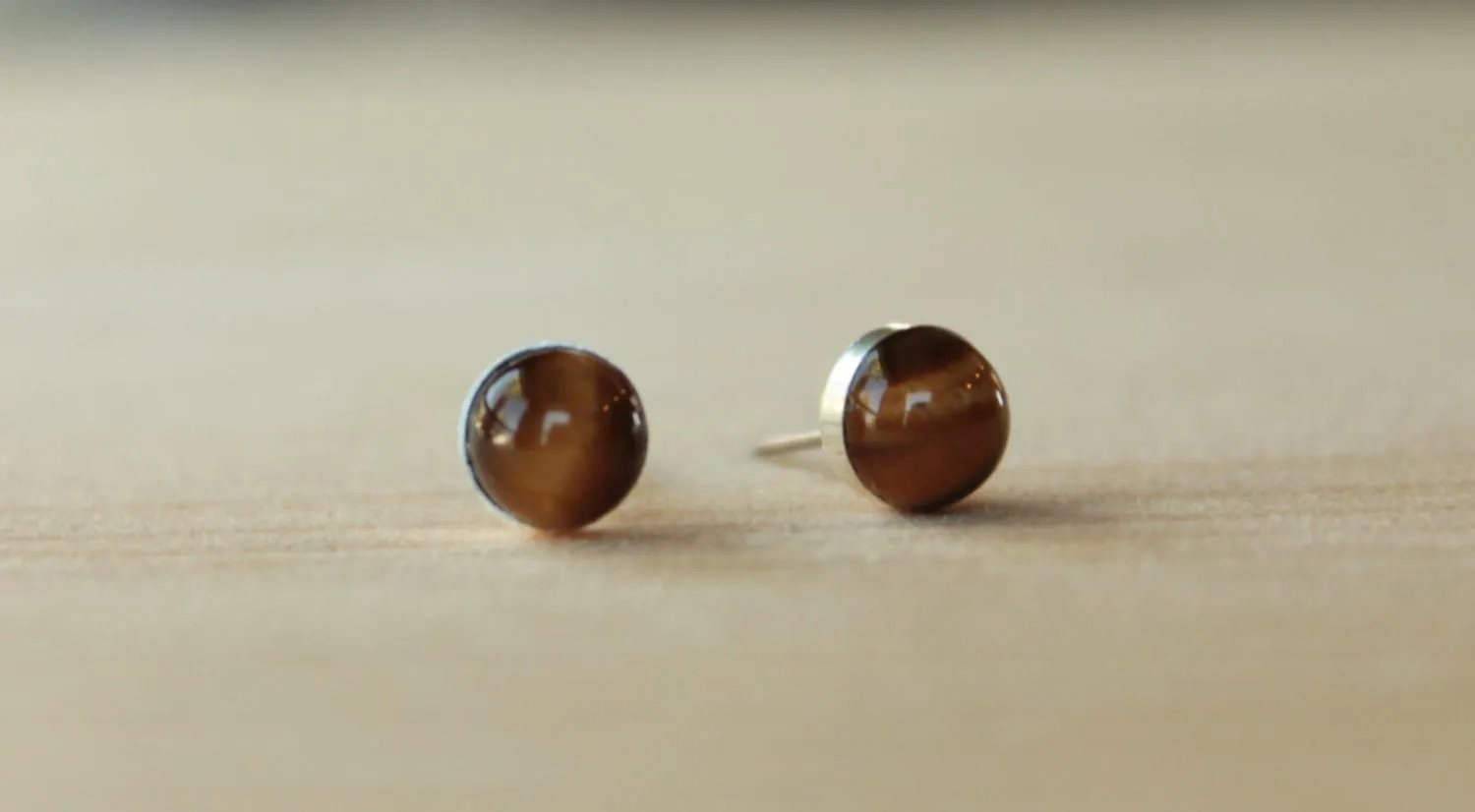 Tiger's Eye Bezel Gemstones, Large (Niobium or Titanium Post Earrings)