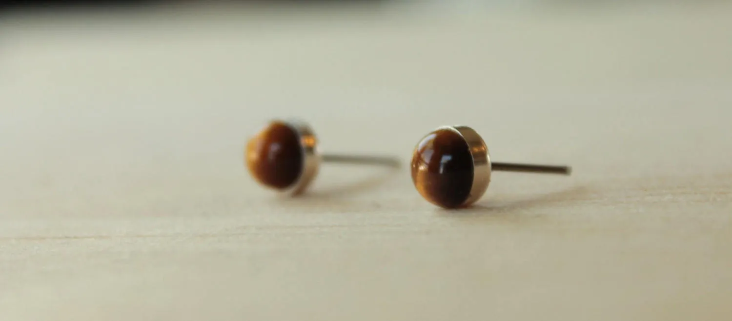 Tiger's Eye Bezel Gemstones, Large (Niobium or Titanium Post Earrings)