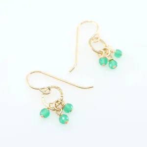 Tiny Hammer Textured Circle Earrings with Green Onyx