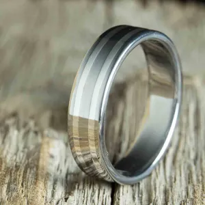 Titanium ring with twin silver pinstripes