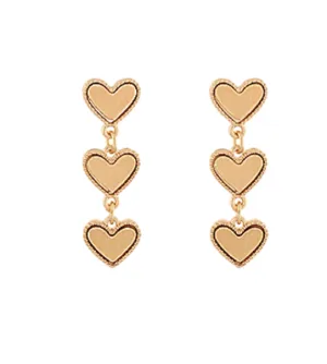 Triple Heart Gold Dangle Earrings