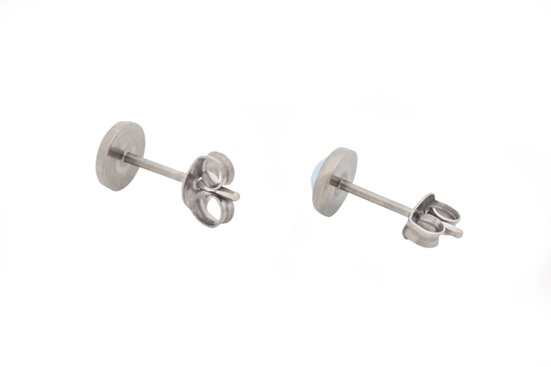 White Opal Crystal Bezels (Pure Titanium Stud Earrings)